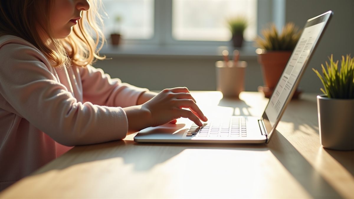 Child using a laptop at home