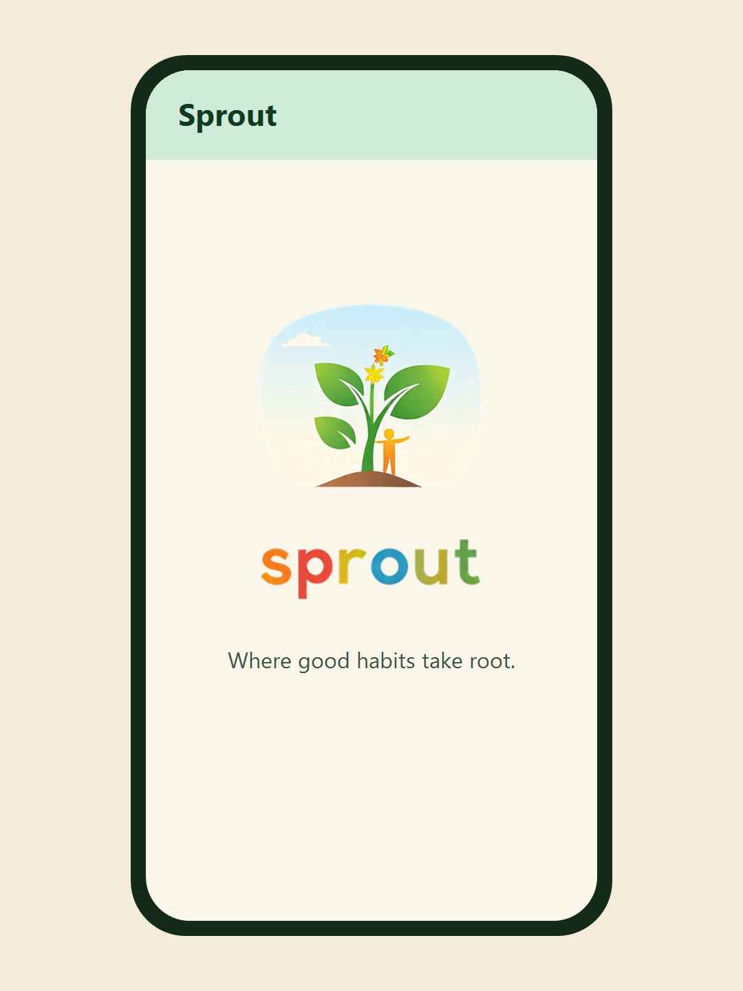 Phone showing The Sprout App