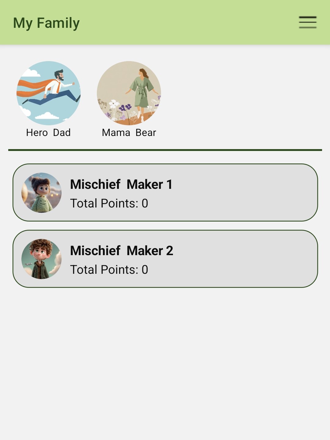 My Family screen in The Sprout App